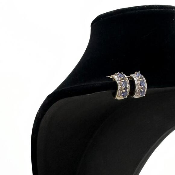 Vintage Tanzanite .925 Silver Hoop Huggie Earrings. - Picture 1 of 7